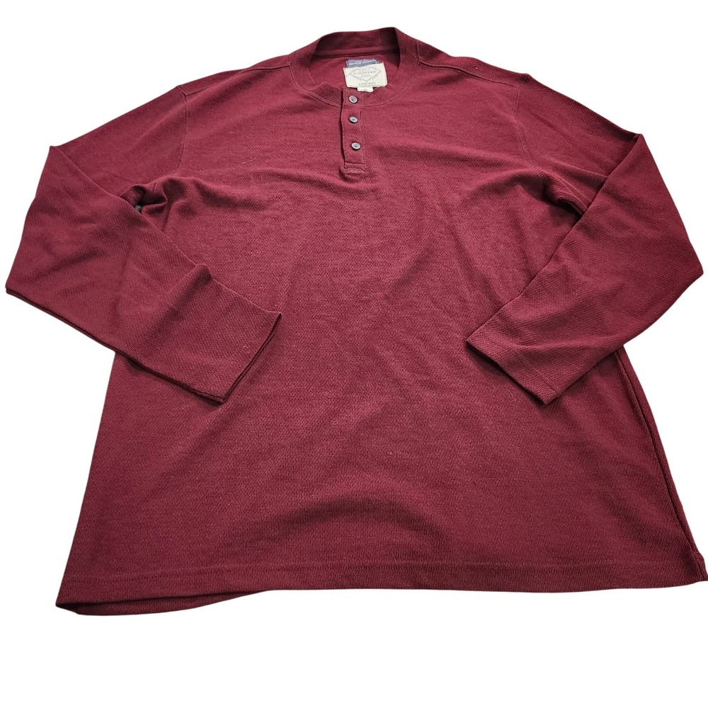 St Johns Bay Mens XXL Henley Shirt Autumn Burgundy Super Soft Long Sleeve 11900